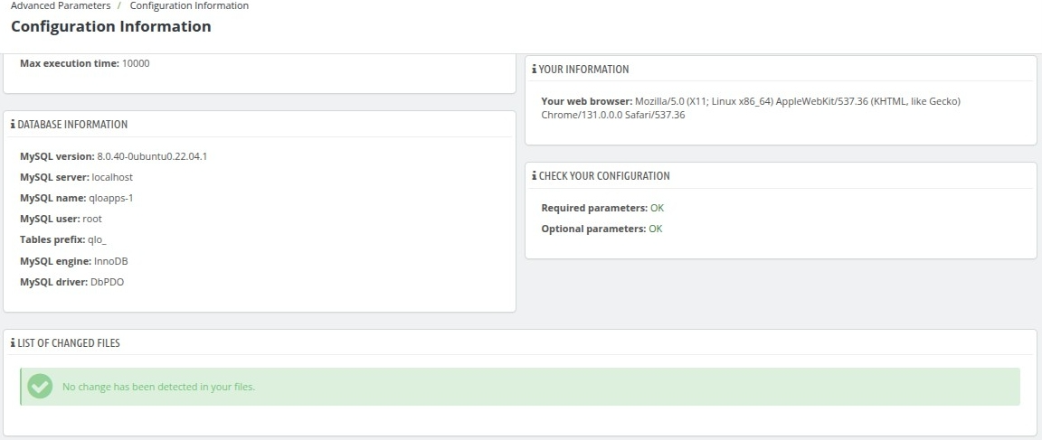 Configuration information page