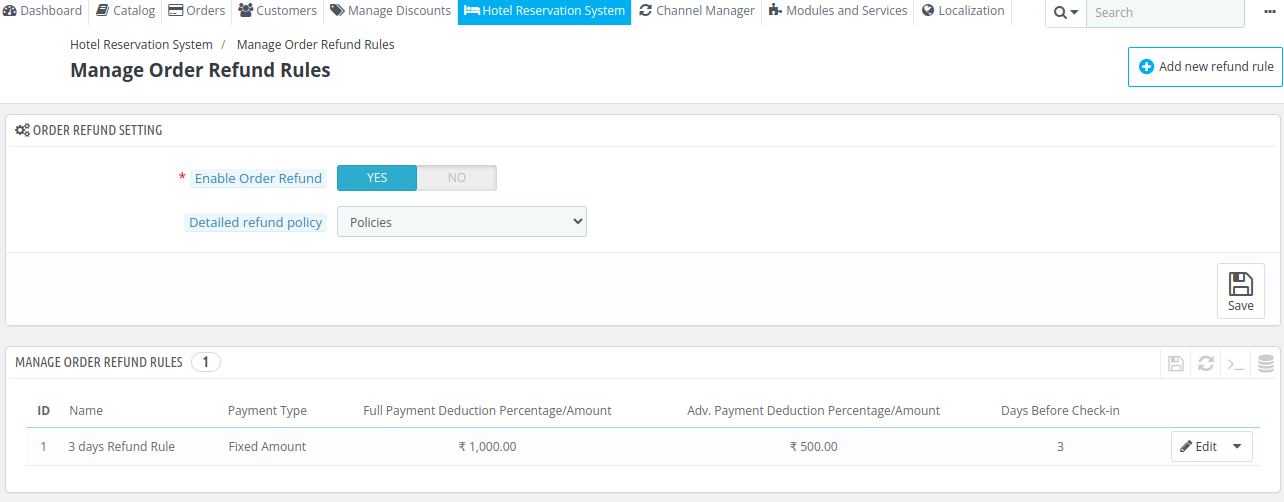 manage order refund rules!